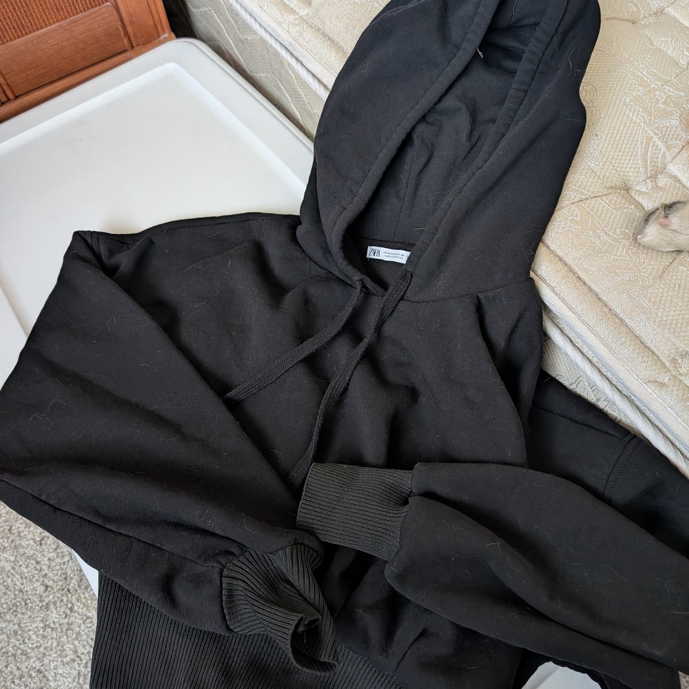 Zara Cropped Medium Black Hoodie